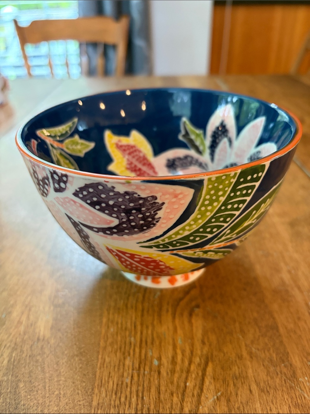 Anthropologie 6” Bowl Flame Leaf Collection Navy